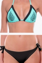 Bikini triangle 3 pcs (1 haut + 2 bas) 3 pièces bleu : haut+tanga+bas brodé