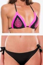 Bikini triangle 3 pcs (1 haut + 2 bas) 3 pièces rose : haut+tanga+bas brodé