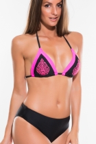 Bikini triangle 3 pcs (1 haut + 2 bas) 3 pièces rose : haut+ culotte +bas brodé
