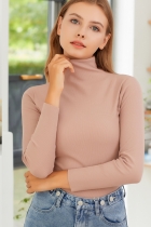 Tricot col haut rose 